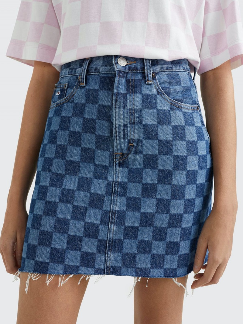 Tommy Hilfiger Checkerboard Denim Kjolar Dam Blå | 853-DNLGYU