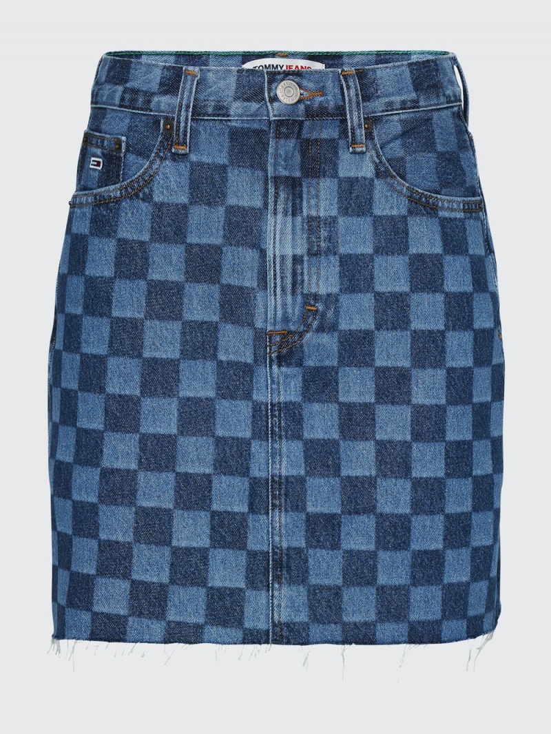 Tommy Hilfiger Checkerboard Denim Kjolar Dam Blå | 853-DNLGYU