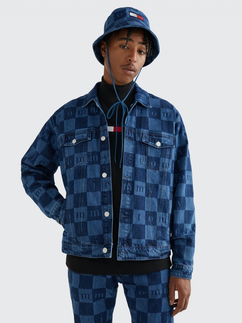 Tommy Hilfiger Checkerboard Recycled Denim Trucker Jackor Herr Indigo | 465-WGIPFQ