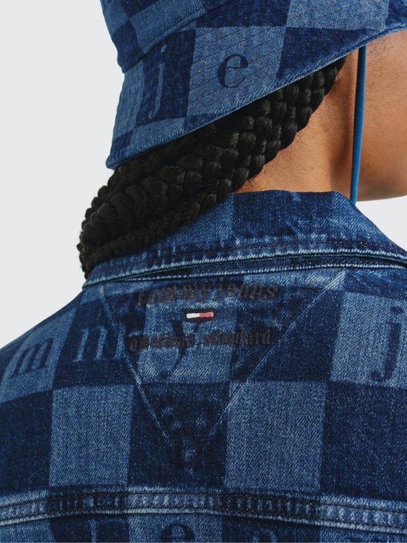 Tommy Hilfiger Checkerboard Recycled Denim Trucker Jackor Herr Indigo | 465-WGIPFQ