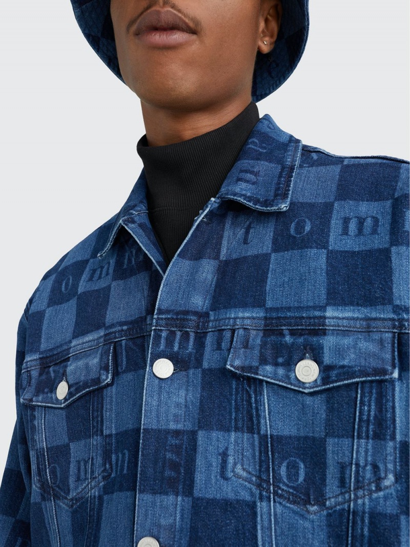 Tommy Hilfiger Checkerboard Recycled Denim Trucker Jackor Herr Indigo | 465-WGIPFQ