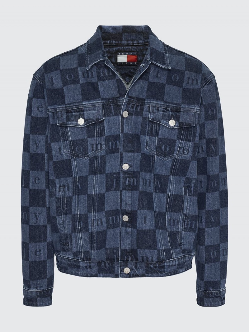 Tommy Hilfiger Checkerboard Recycled Denim Trucker Jackor Herr Indigo | 465-WGIPFQ