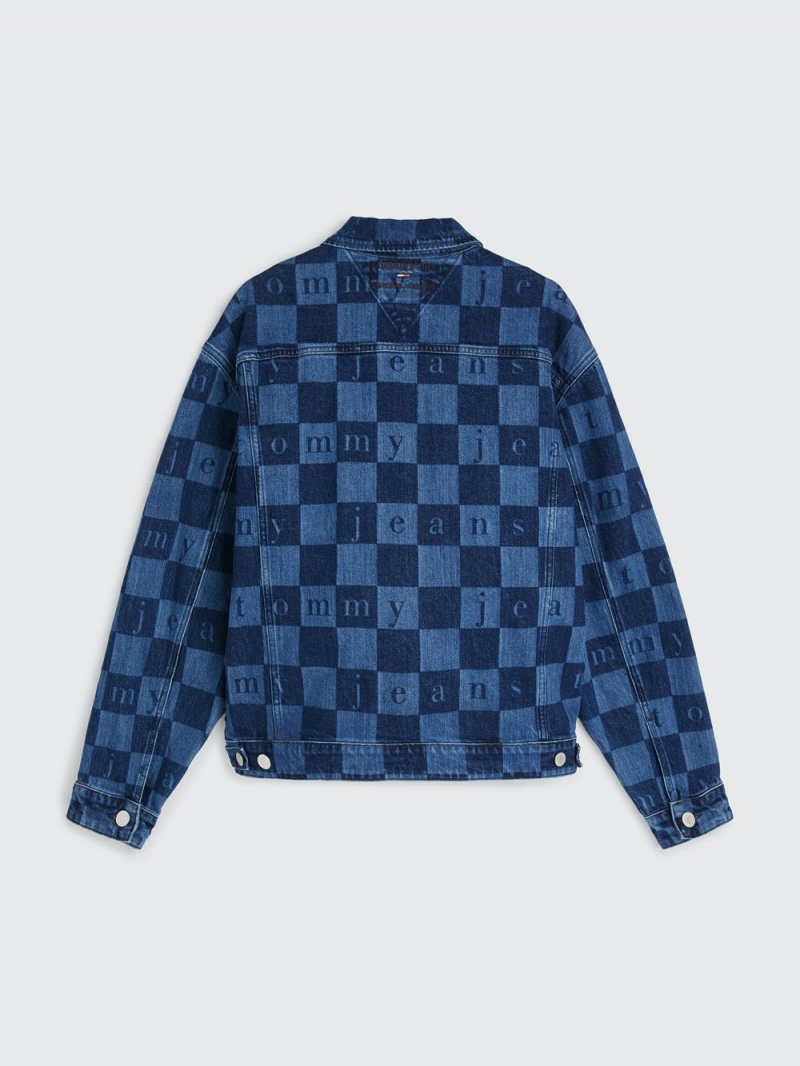 Tommy Hilfiger Checkerboard Recycled Denim Trucker Jackor Herr Indigo | 465-WGIPFQ