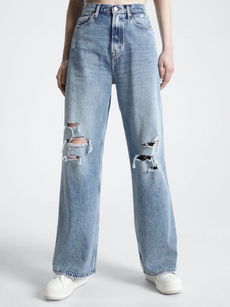 Tommy Hilfiger Claire High Rise Breda Leg Ripped Jeans Dam Blå | 975-PRFNSJ