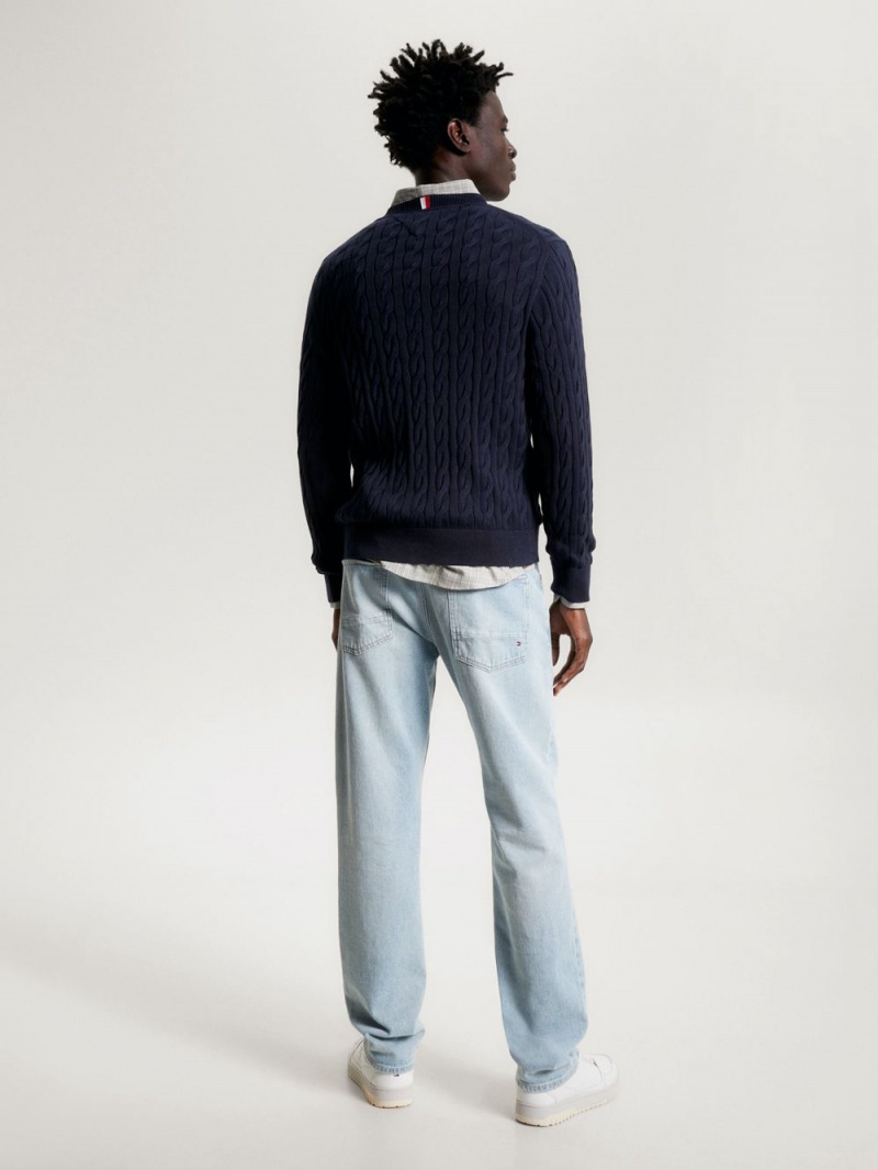 Tommy Hilfiger Classics Cable Knit Relaxed Fit Jumpers Herr Marinblå | 123-TRWEAC