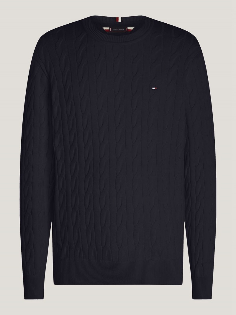 Tommy Hilfiger Classics Cable Knit Relaxed Fit Jumpers Herr Marinblå | 123-TRWEAC