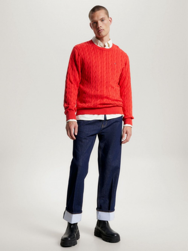 Tommy Hilfiger Classics Cable Knit Relaxed Fit Jumpers Herr Röda | 570-GUTWCR