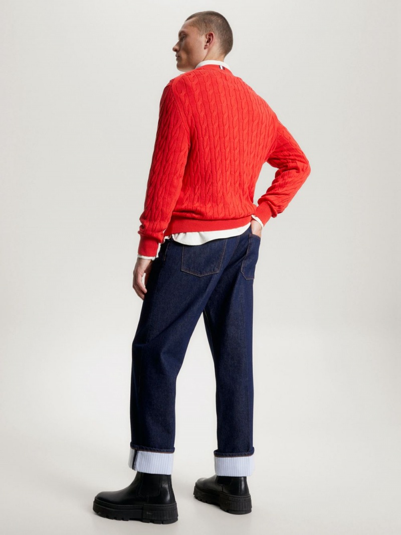 Tommy Hilfiger Classics Cable Knit Relaxed Fit Jumpers Herr Röda | 570-GUTWCR