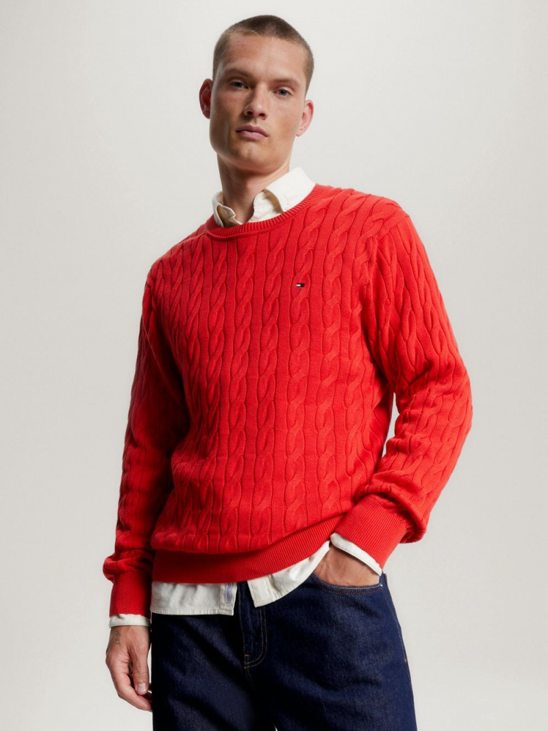 Tommy Hilfiger Classics Cable Knit Relaxed Fit Jumpers Herr Röda | 570-GUTWCR