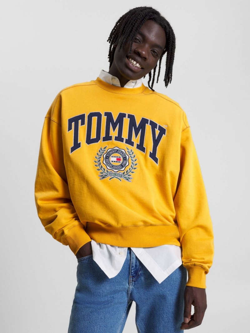 Tommy Hilfiger College Boxy Fit Logo Tröjor Herr Gula | 218-QBYSGO