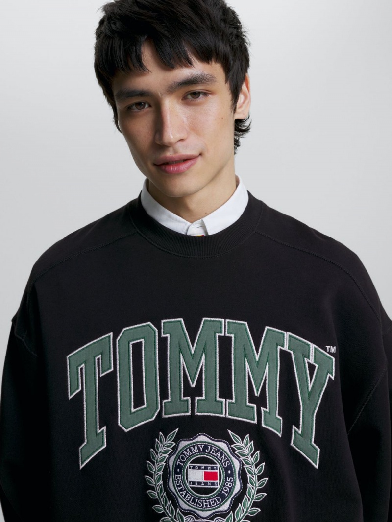 Tommy Hilfiger College Boxy Fit Logo Tröjor Herr Svarta | 368-DQMFPH