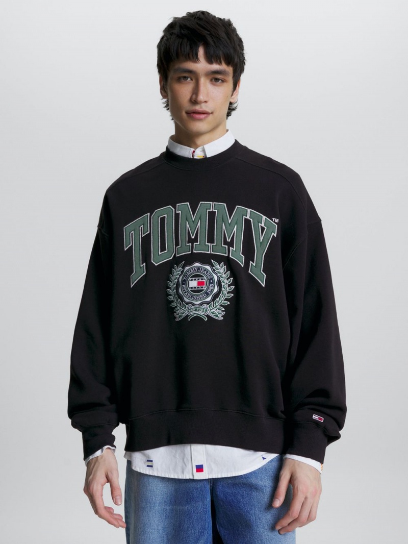 Tommy Hilfiger College Boxy Fit Logo Tröjor Herr Svarta | 368-DQMFPH