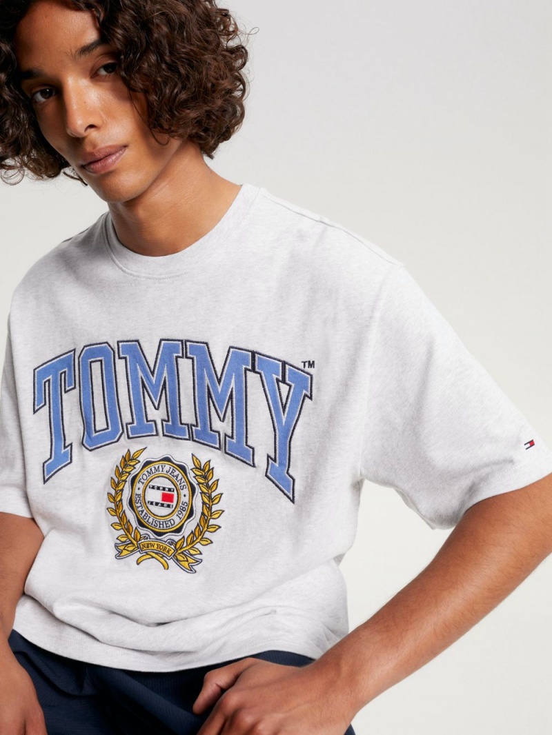 Tommy Hilfiger College Logo Oversized Fit T-shirt Herr Ljusgrå | 059-PAWHOR