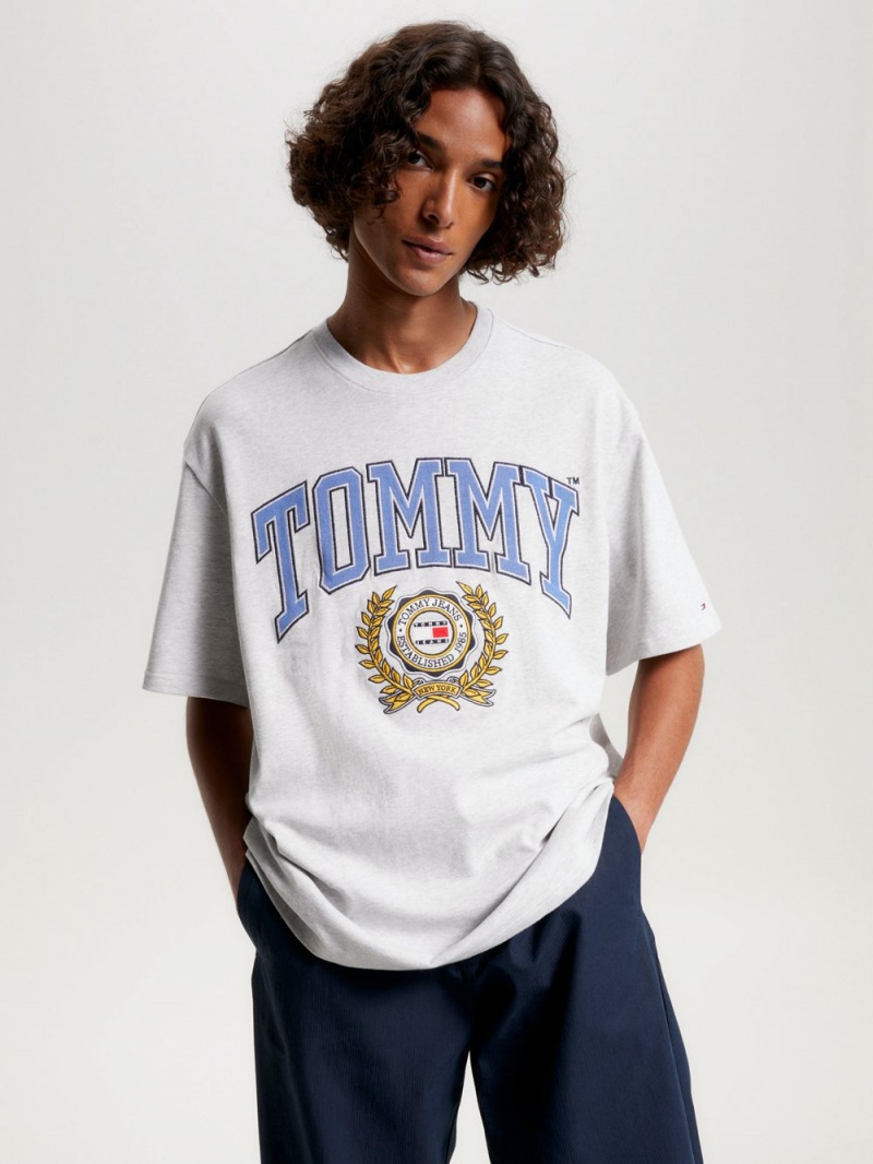 Tommy Hilfiger College Logo Oversized Fit T-shirt Herr Ljusgrå | 059-PAWHOR