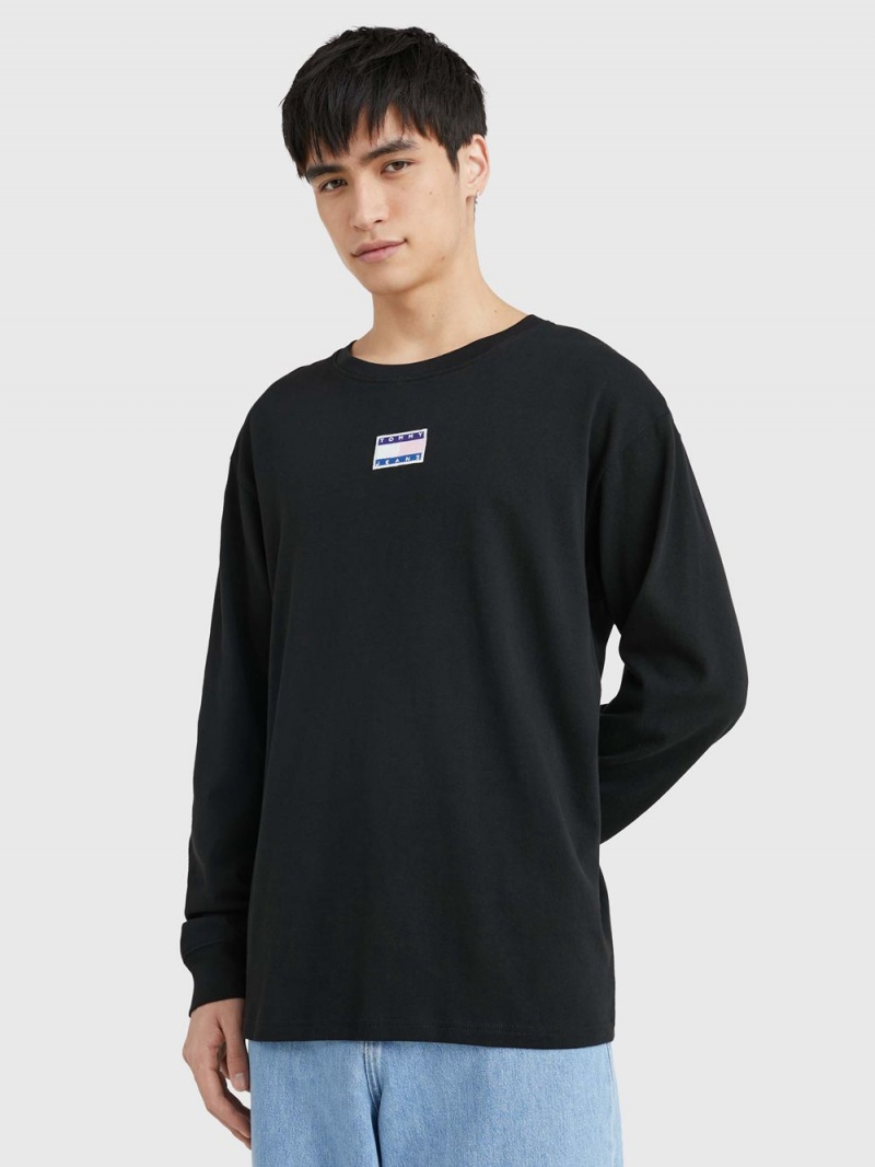 Tommy Hilfiger College Long Sleeve Relaxed Fit T-shirt Herr Svarta | 086-ACJELN