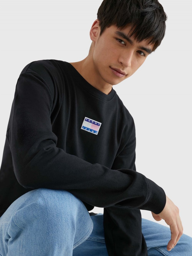 Tommy Hilfiger College Long Sleeve Relaxed Fit T-shirt Herr Svarta | 086-ACJELN