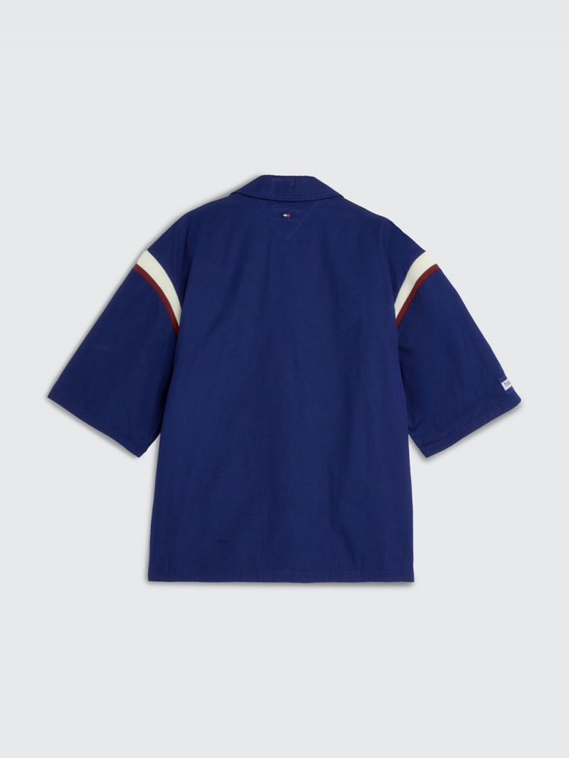 Tommy Hilfiger College Ny Logo Korta Sleeve Skjorta Herr Marinblå | 320-GCAUBQ