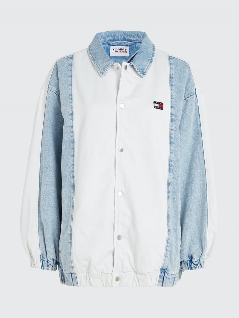 Tommy Hilfiger College Oversized Two-Tone Recycled Denim Jackor Dam Blå | 510-MRWKBO