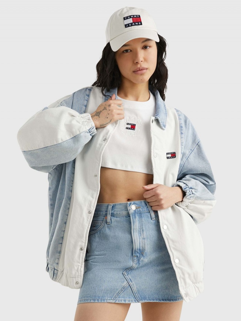 Tommy Hilfiger College Oversized Two-Tone Recycled Denim Jackor Dam Blå | 510-MRWKBO