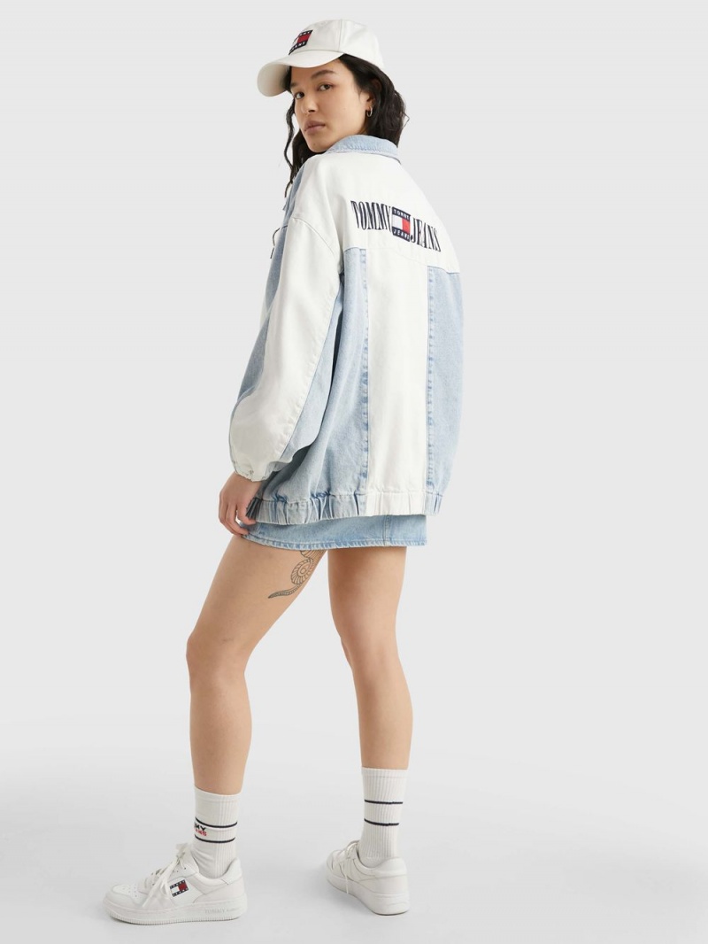 Tommy Hilfiger College Oversized Two-Tone Recycled Denim Jackor Dam Blå | 510-MRWKBO