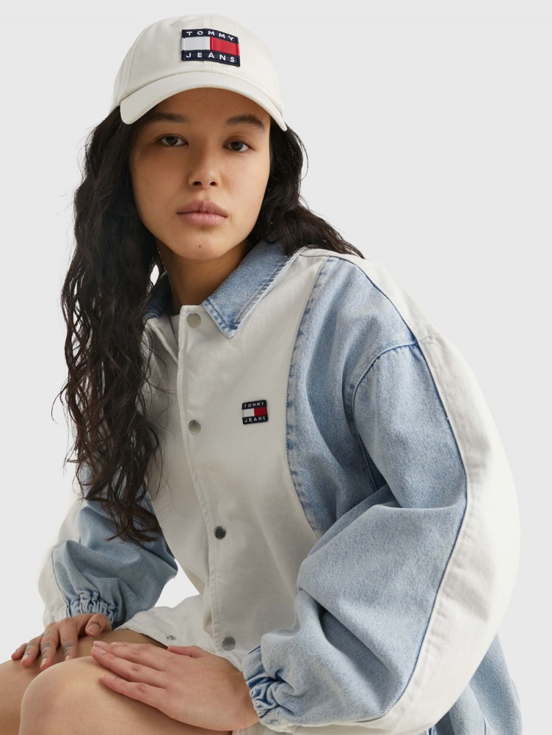 Tommy Hilfiger College Oversized Two-Tone Recycled Denim Jackor Dam Blå | 510-MRWKBO