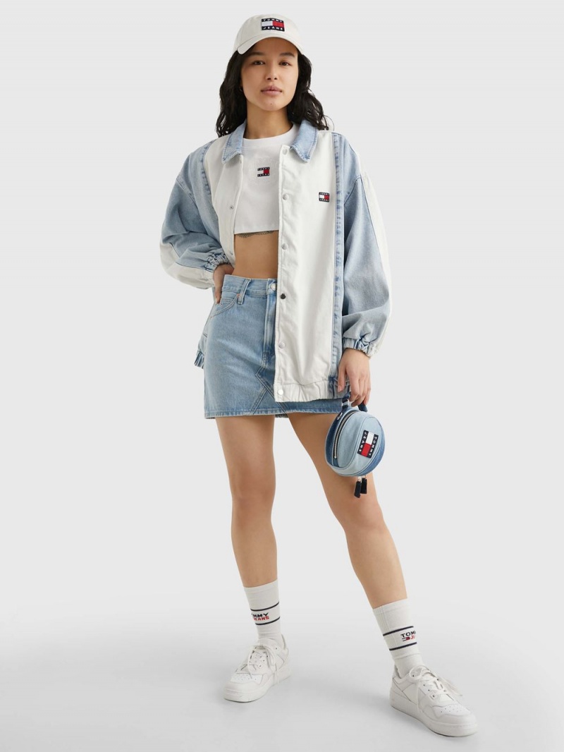 Tommy Hilfiger College Oversized Two-Tone Recycled Denim Jackor Dam Blå | 510-MRWKBO