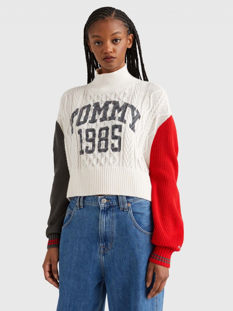 Tommy Hilfiger Colour-Blocked Cropped Cable Knit Jumpers Dam Olika Färger | 196-MNEJCF