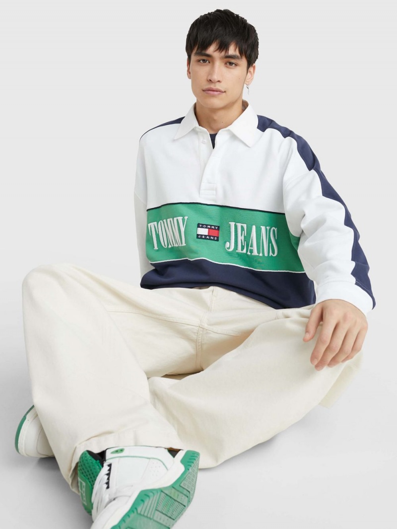 Tommy Hilfiger Colour-Blocked Logo Oversized Rugby Skjorta Herr Marinblå | 213-WRHJDP