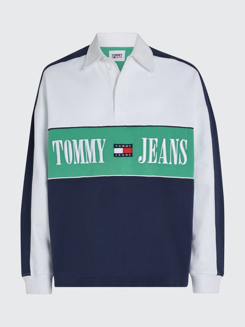 Tommy Hilfiger Colour-Blocked Logo Oversized Rugby Skjorta Herr Marinblå | 213-WRHJDP