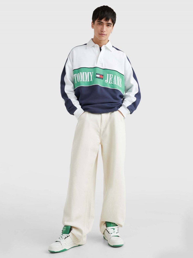 Tommy Hilfiger Colour-Blocked Logo Oversized Rugby Skjorta Herr Marinblå | 213-WRHJDP