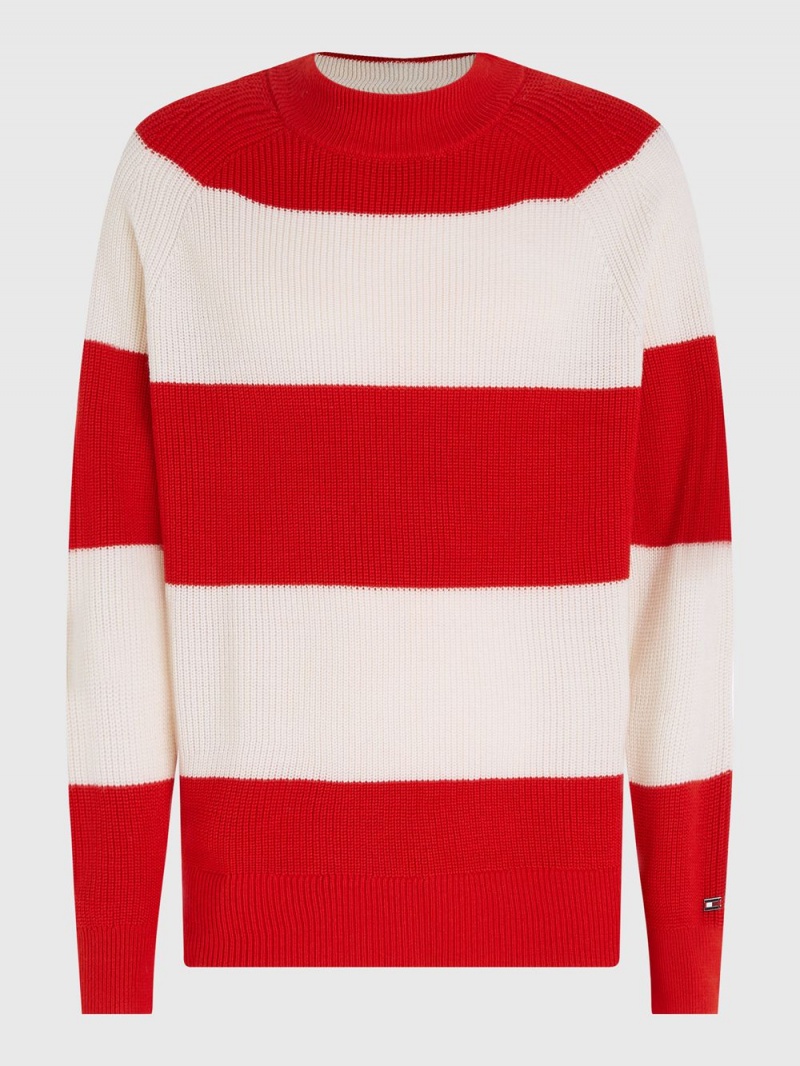 Tommy Hilfiger Colour-Blocked Mock Turtleneck Relaxed Jumpers Herr Röda | 956-ZTHRLU