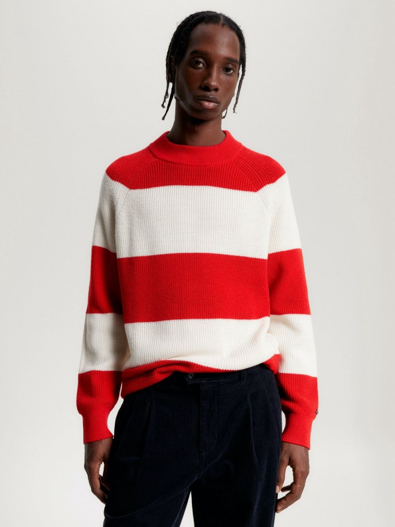 Tommy Hilfiger Colour-Blocked Mock Turtleneck Relaxed Jumpers Herr Röda | 956-ZTHRLU