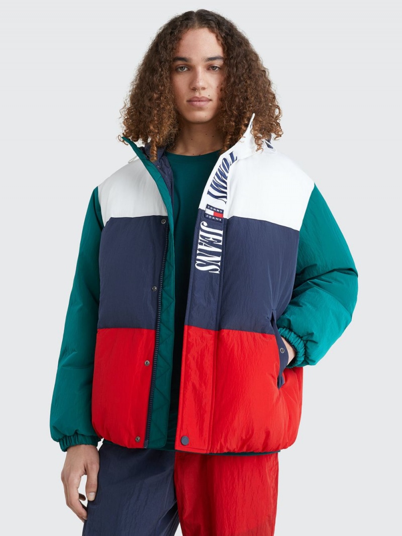 Tommy Hilfiger Colour-Blocked Oversized Hooded Puffer Jackor Herr Olika Färger | 253-UHJSTO