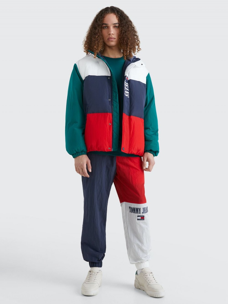 Tommy Hilfiger Colour-Blocked Oversized Hooded Puffer Jackor Herr Olika Färger | 253-UHJSTO