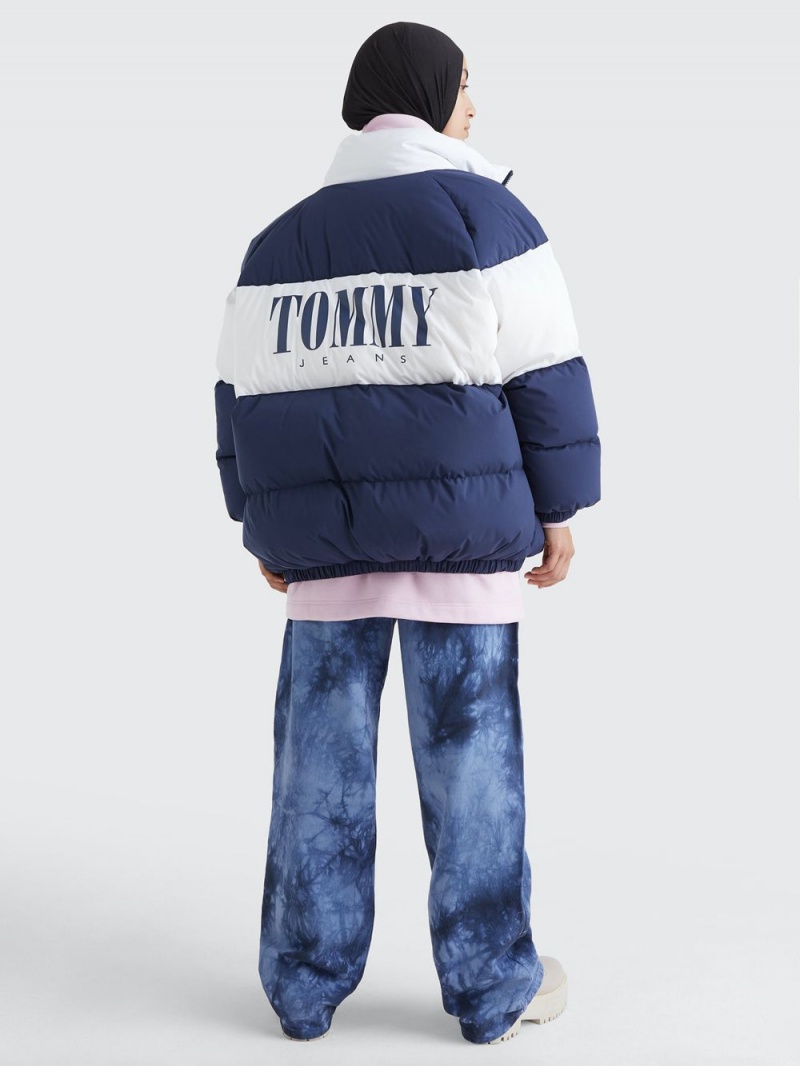 Tommy Hilfiger Colour-Blocked Oversized Puffer Rockar Dam Marinblå | 278-CWBVSM