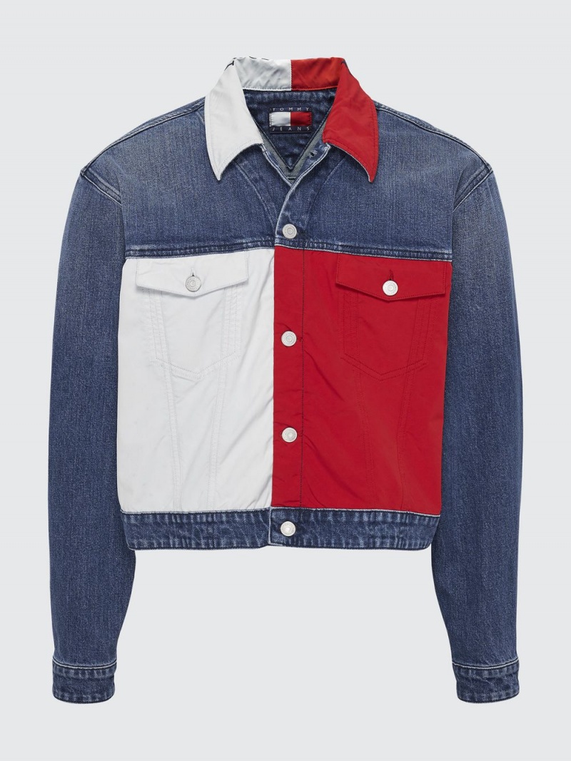 Tommy Hilfiger Colour-Blocked Recycled Denim Cropped Jackor Herr Indigo | 349-MAXCUL