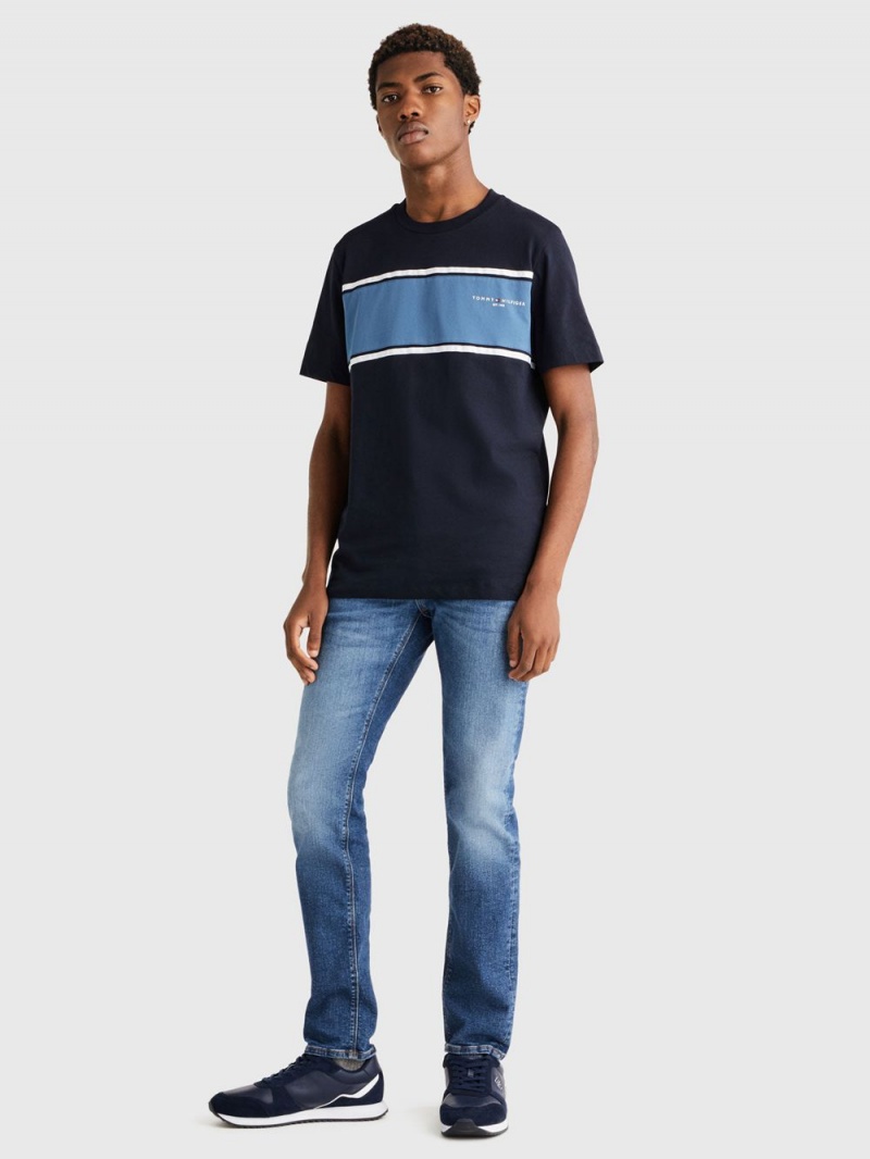 Tommy Hilfiger Colourblock Stripe T-shirt Herr Marinblå | 047-YRWBJE