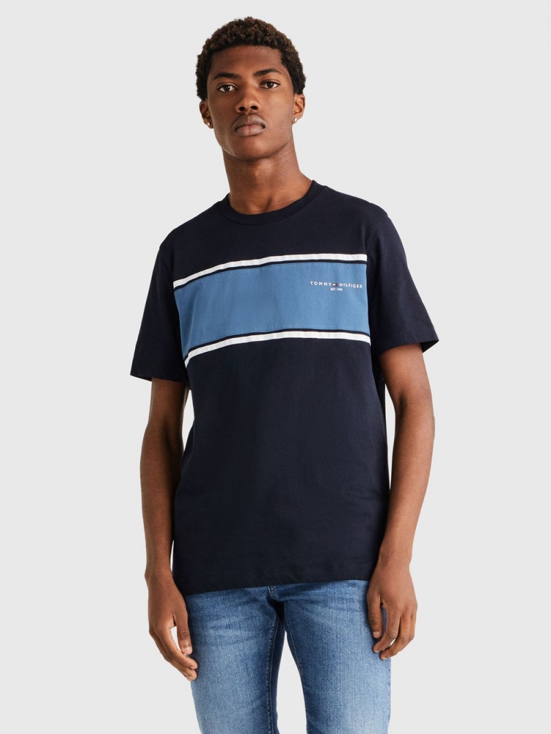 Tommy Hilfiger Colourblock Stripe T-shirt Herr Marinblå | 047-YRWBJE