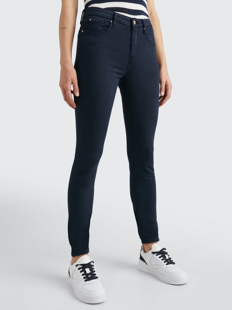 Tommy Hilfiger Como Mid Rise Mager Jeans Dam Marinblå | 725-FQYPZB