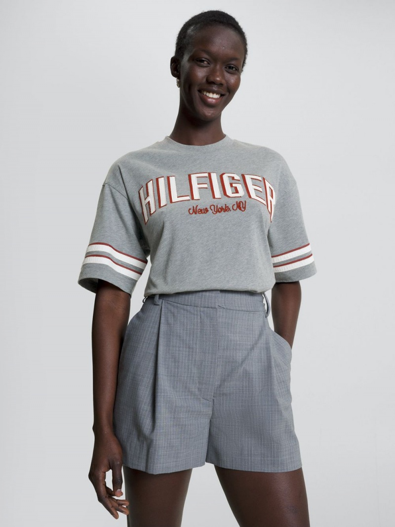 Tommy Hilfiger Contrast Stripe Archive Fit T-shirt Herr Grå | 035-WMIENH