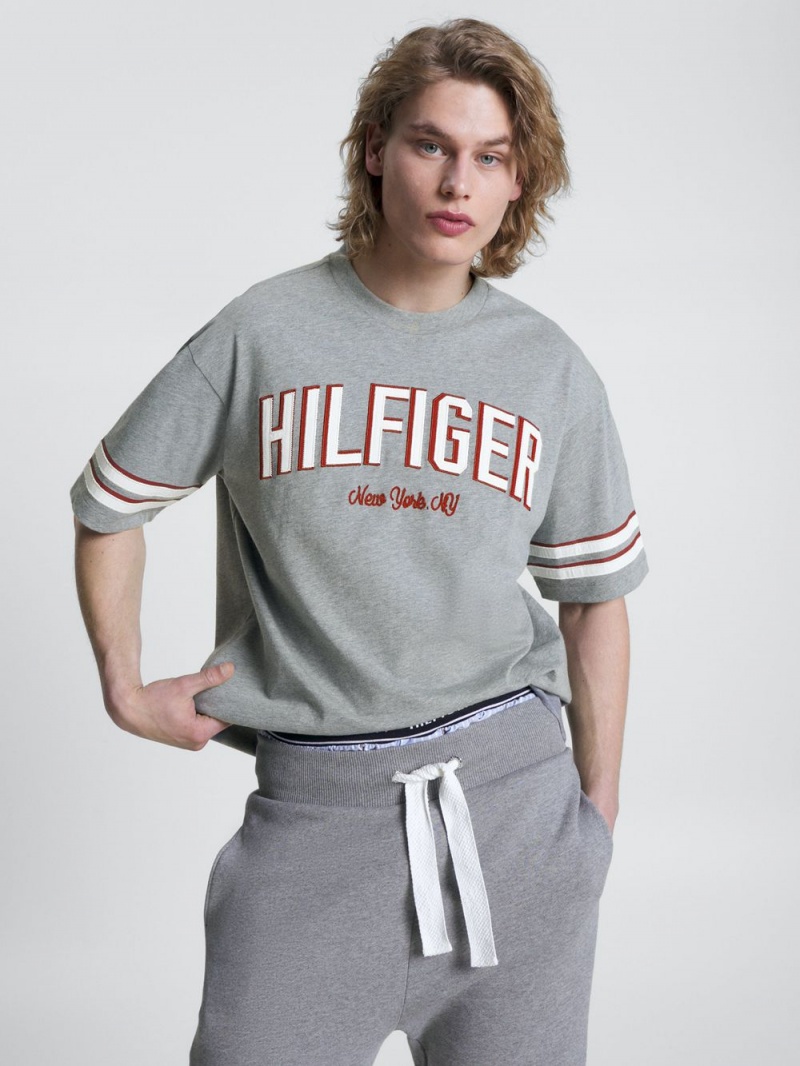 Tommy Hilfiger Contrast Stripe Archive Fit T-shirt Herr Grå | 035-WMIENH