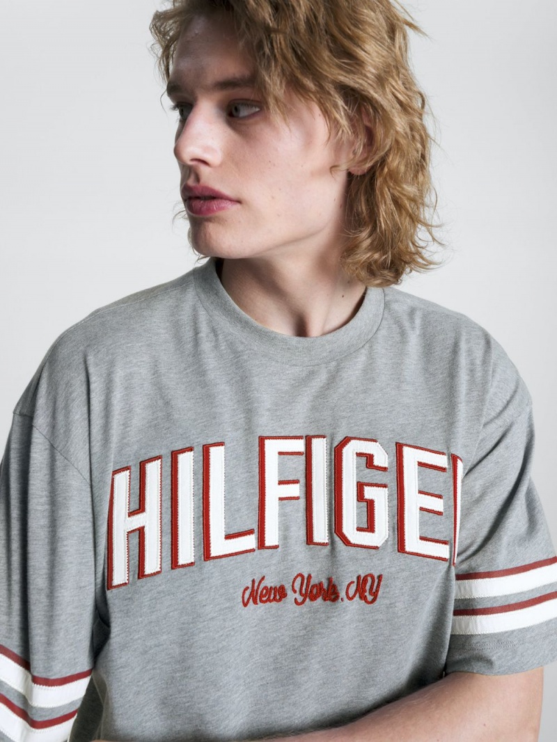 Tommy Hilfiger Contrast Stripe Archive Fit T-shirt Herr Grå | 035-WMIENH