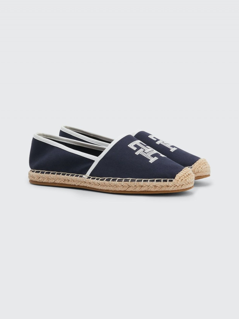 Tommy Hilfiger Contrast Trim Monogram Embroidery Espadriller Dam Blå | 794-RMIJQS