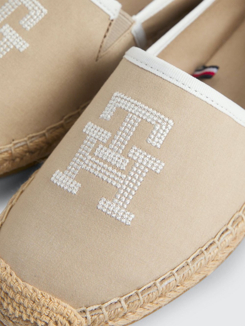 Tommy Hilfiger Contrast Trim Monogram Embroidery Espadriller Dam Beige | 840-EIVUWM