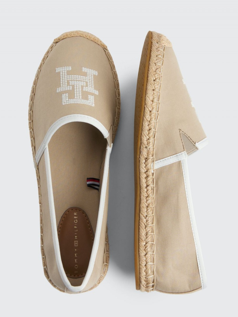 Tommy Hilfiger Contrast Trim Monogram Embroidery Espadriller Dam Beige | 840-EIVUWM