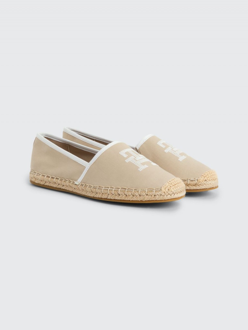 Tommy Hilfiger Contrast Trim Monogram Embroidery Espadriller Dam Beige | 840-EIVUWM