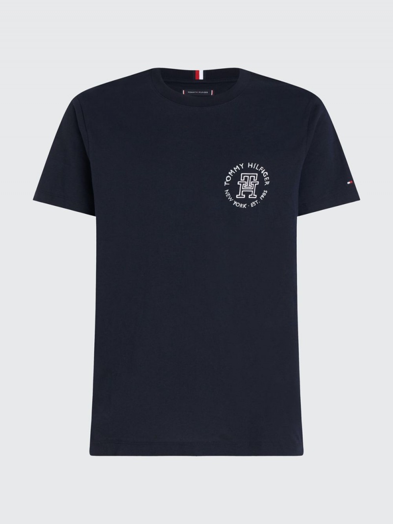 Tommy Hilfiger Crafted Logo T-shirt Herr Marinblå | 057-NIGPRB