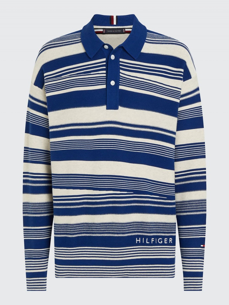 Tommy Hilfiger Crafted Stripe Oversized Long Sleeve Piketröja Herr Blå | 673-DEWGZV