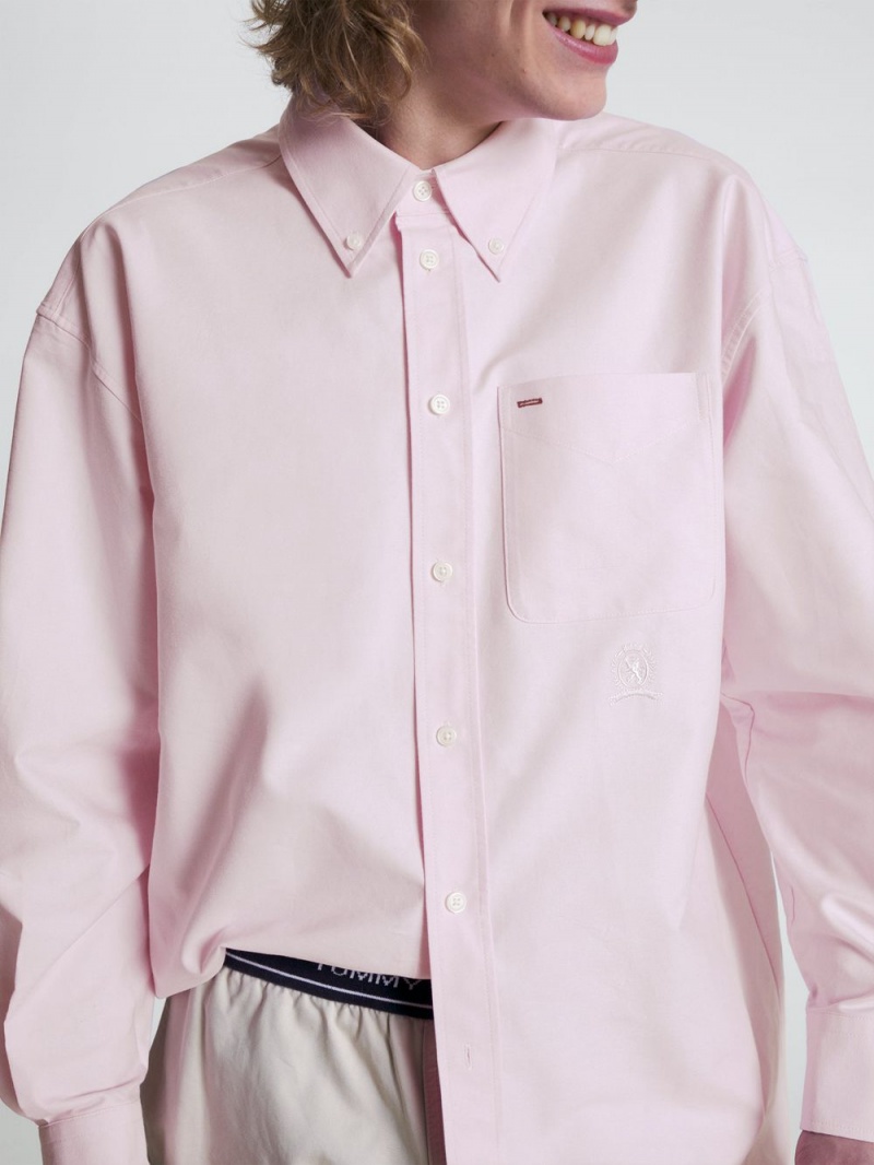 Tommy Hilfiger Crest Archive Relaxed Fit Oxford Skjorta Herr Rosa | 938-FBKNQH