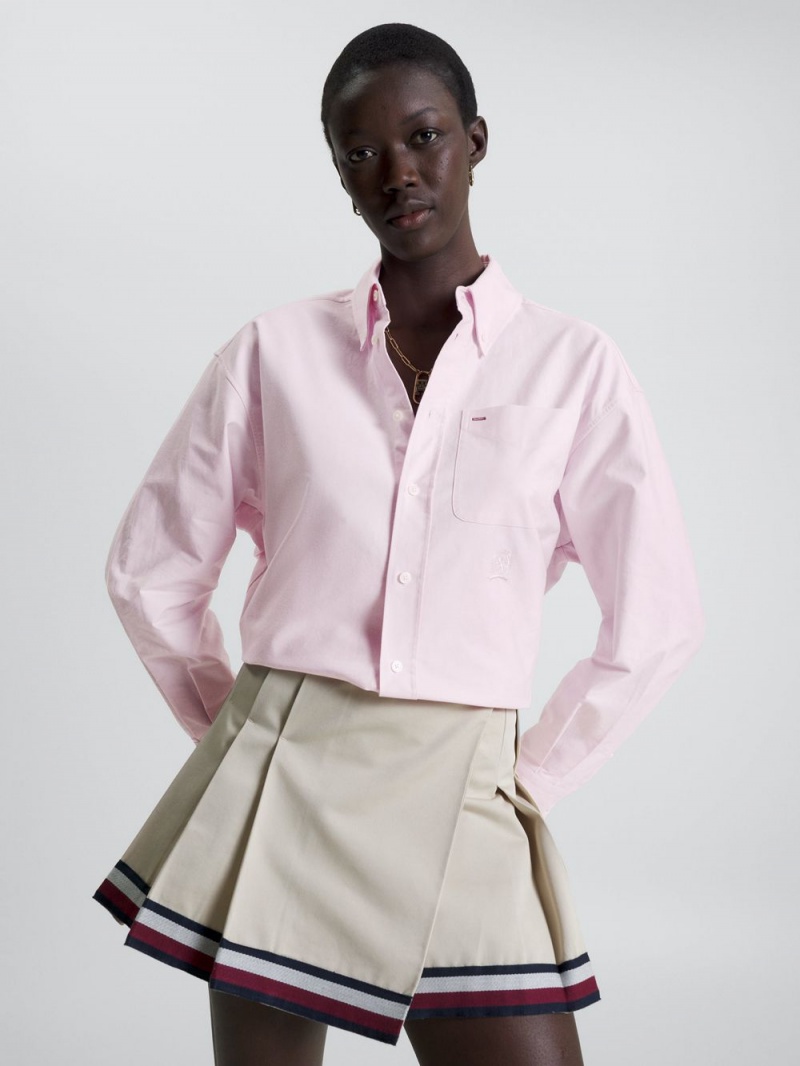 Tommy Hilfiger Crest Archive Relaxed Fit Oxford Skjorta Dam Rosa | 658-DUQHGC